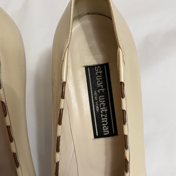 Stuart Weitzman Leather Cream Heels Size 10 Made in Spain - Picture 5 of 15